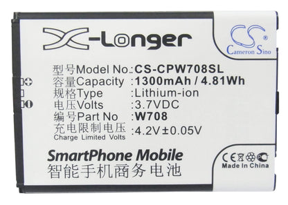 3.7V, 1300mAh, Li-ion Battery fits Coolpad, W708, 4.81Wh