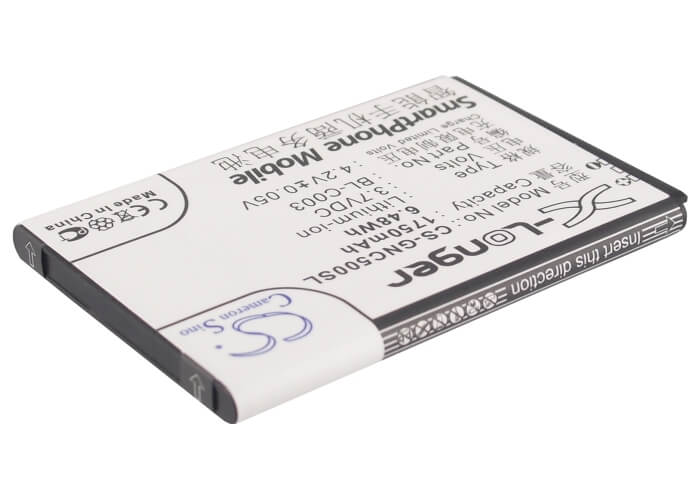 3.7V, 1750mAh, Li-ion Battery fits Gionee, C500, C600, 6.475Wh