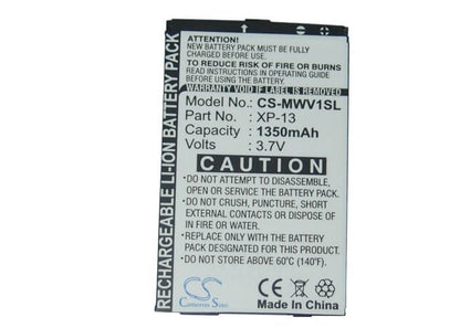 3.7V, 1350mAh, Li-ion Battery fits Gigabyte, Gsmart Ms800, Gsmart Ms802, 4.995Wh