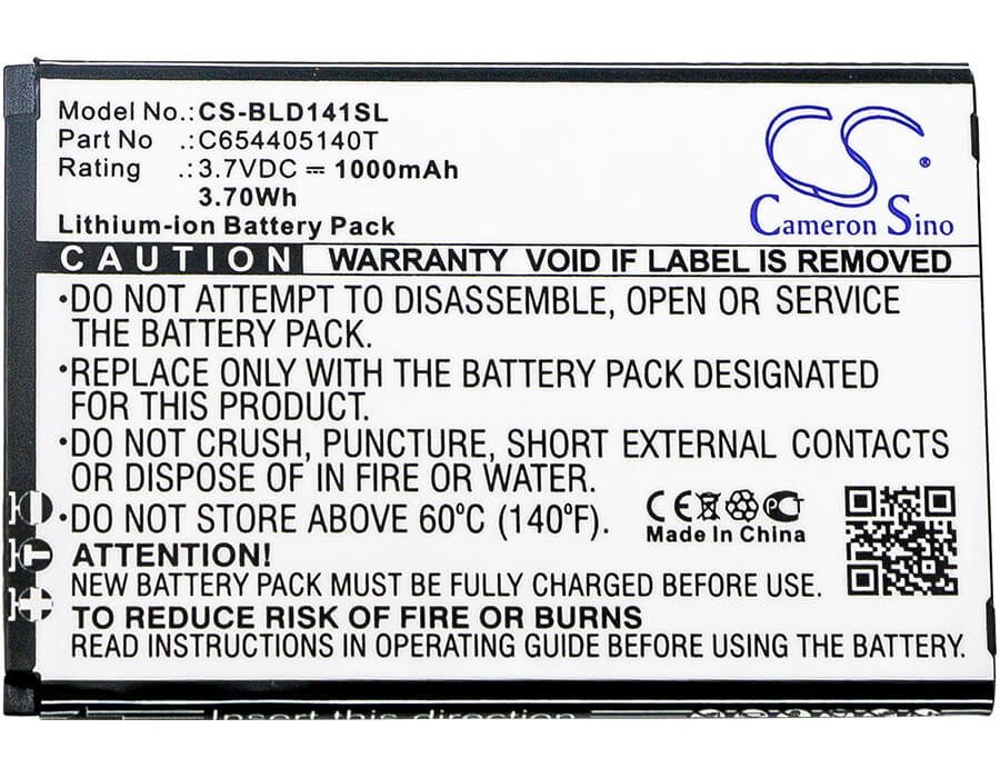 3.7V, 1000mAh, Li-ion Battery fits Blu, D140k, D141k, 3.7Wh