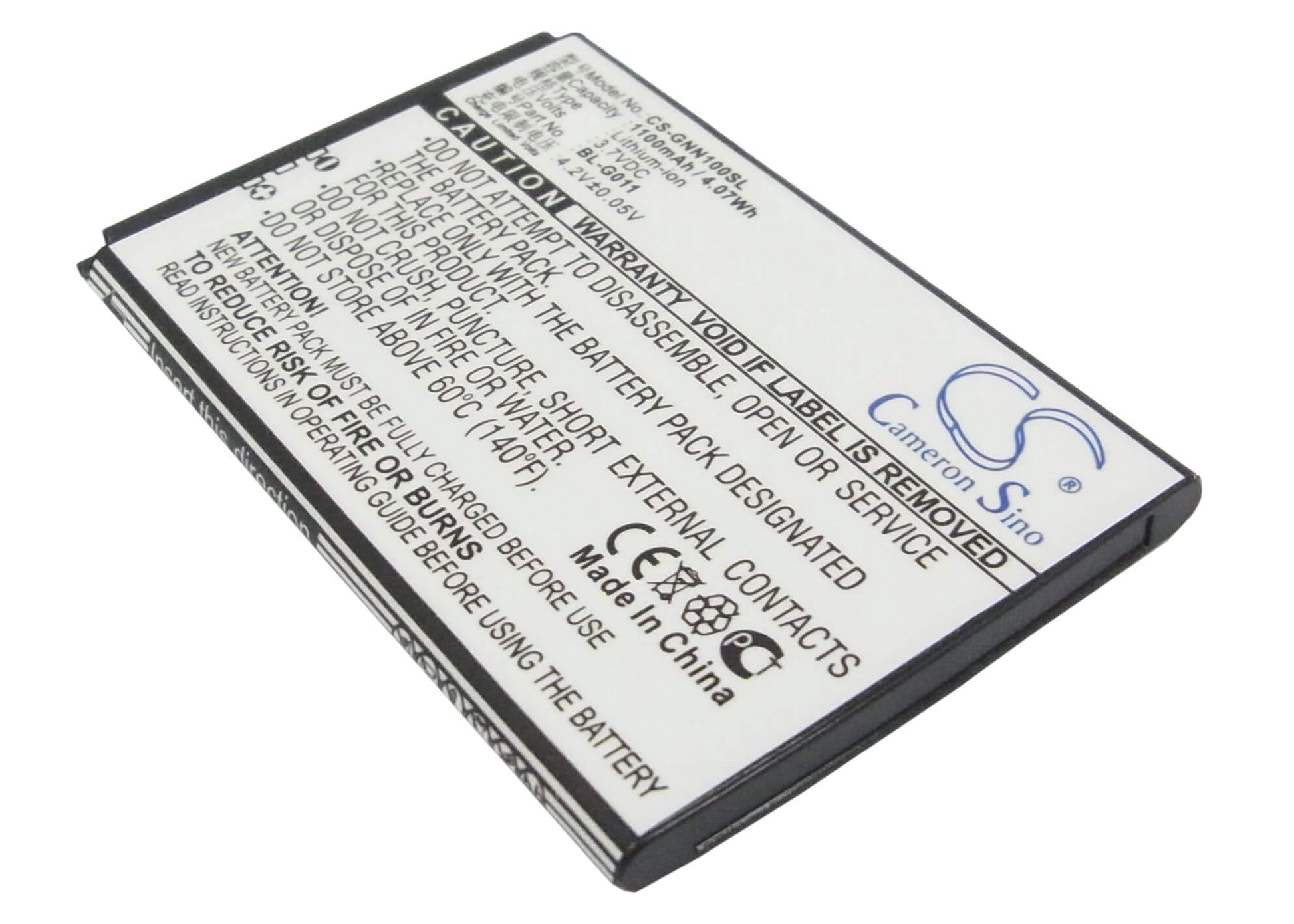 3.7V, 1100mAh, Li-ion Battery fits Gionee, Gn100, Gn100t, 4.07Wh