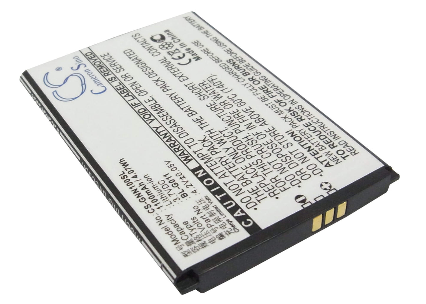 3.7V, 1100mAh, Li-ion Battery fits Gionee, Gn100, Gn100t, 4.07Wh