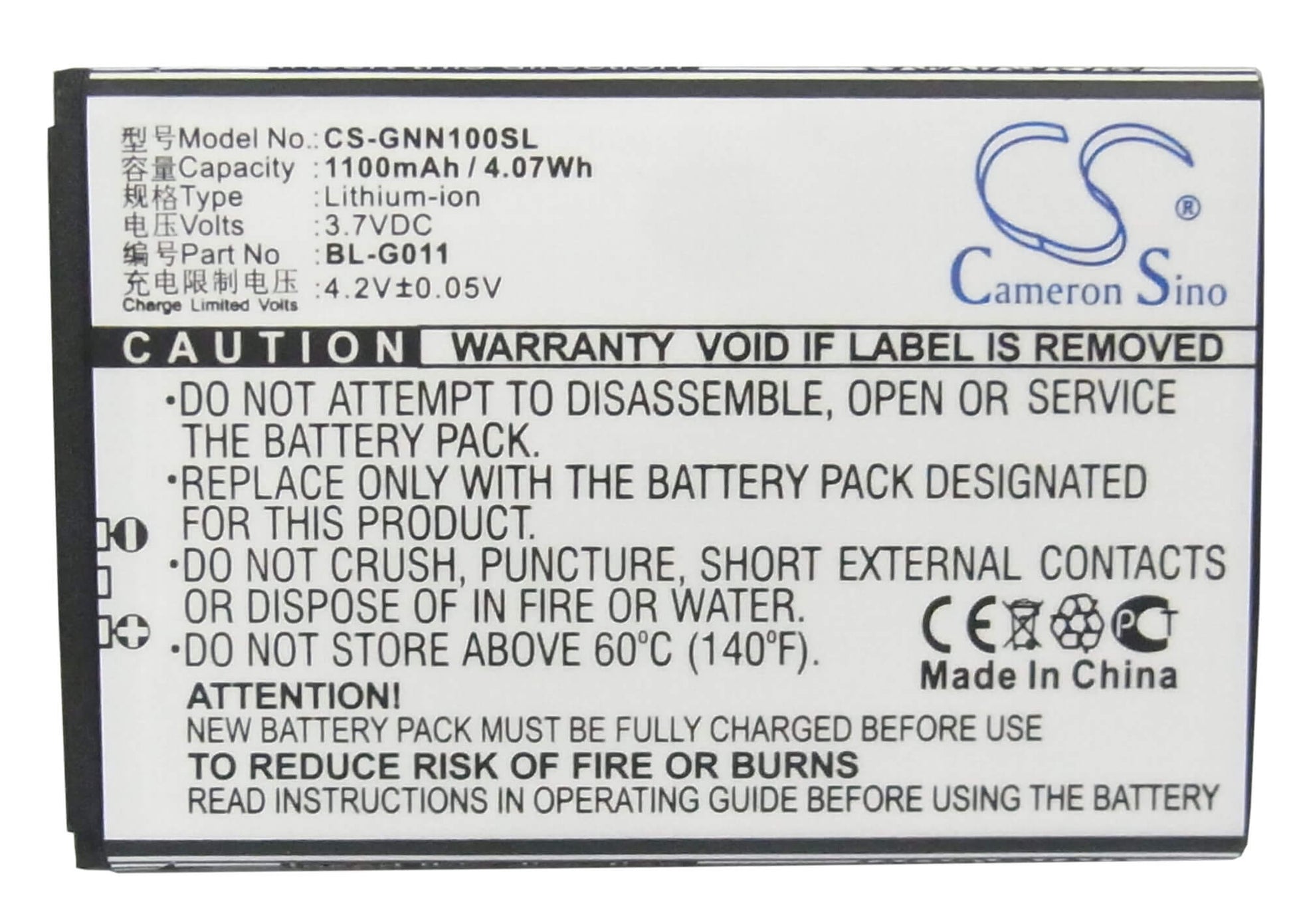 3.7V, 1100mAh, Li-ion Battery fits Fly, Iq235, 4.07Wh
