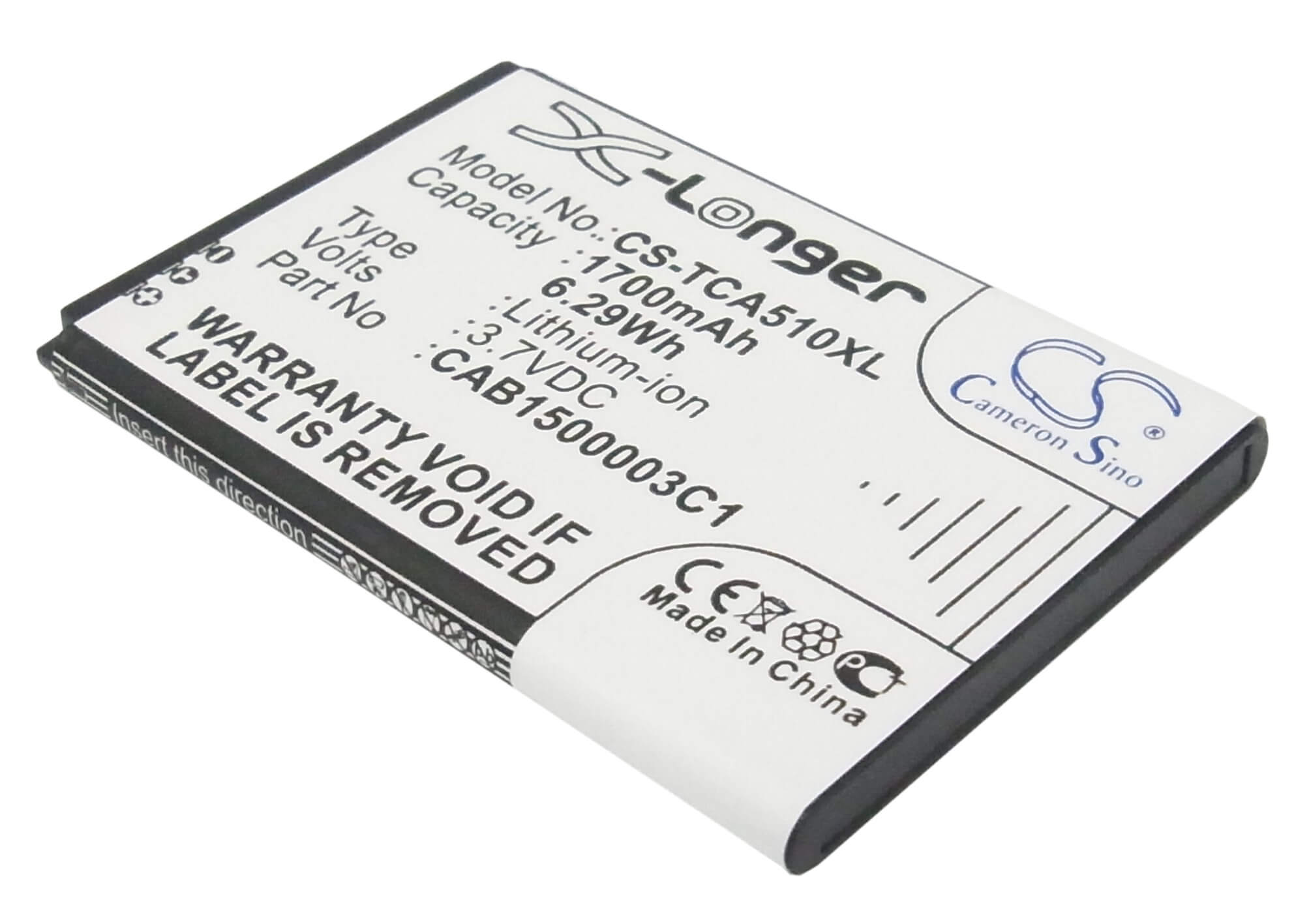 3.7V, 1700mAh, Li-ion Battery fits Tcl, A510, D662, 6.29Wh