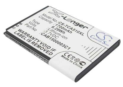 3.7V, 1700mAh, Li-ion Battery fits Tcl, A510, D662, 6.29Wh