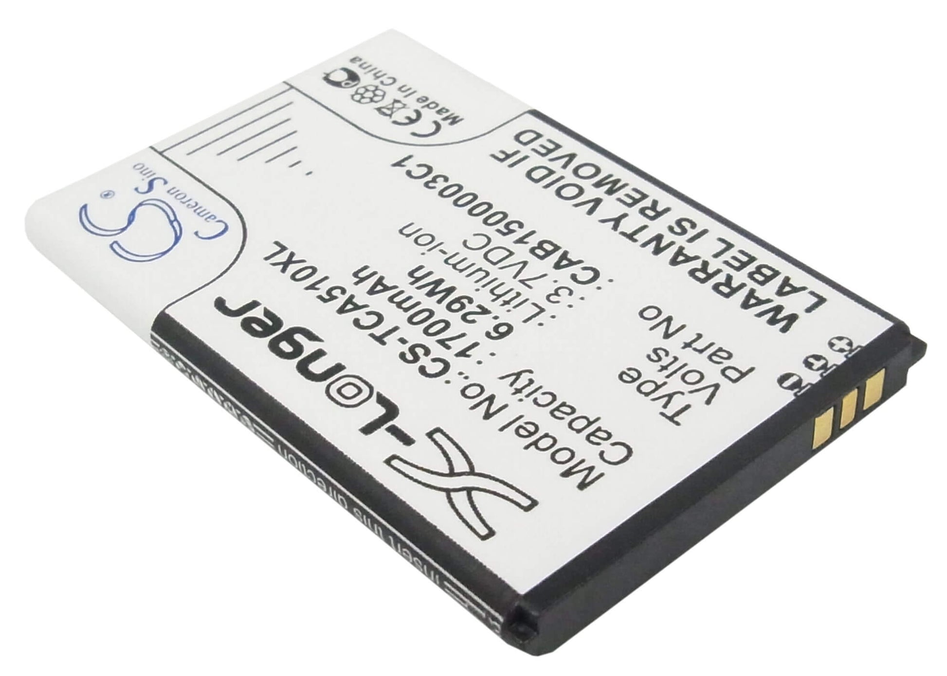 3.7V, 1700mAh, Li-ion Battery fits Tcl, A510, D662, 6.29Wh
