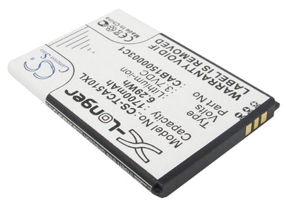 3.7V, 1700mAh, Li-ion Battery fits Tcl, A510, D662, 6.29Wh