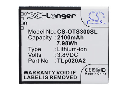 3.8V, 2100mAh, Li-ion Battery fits Alcatel, 5065w-2dalus2, One Touch Pop S3, 7.98Wh