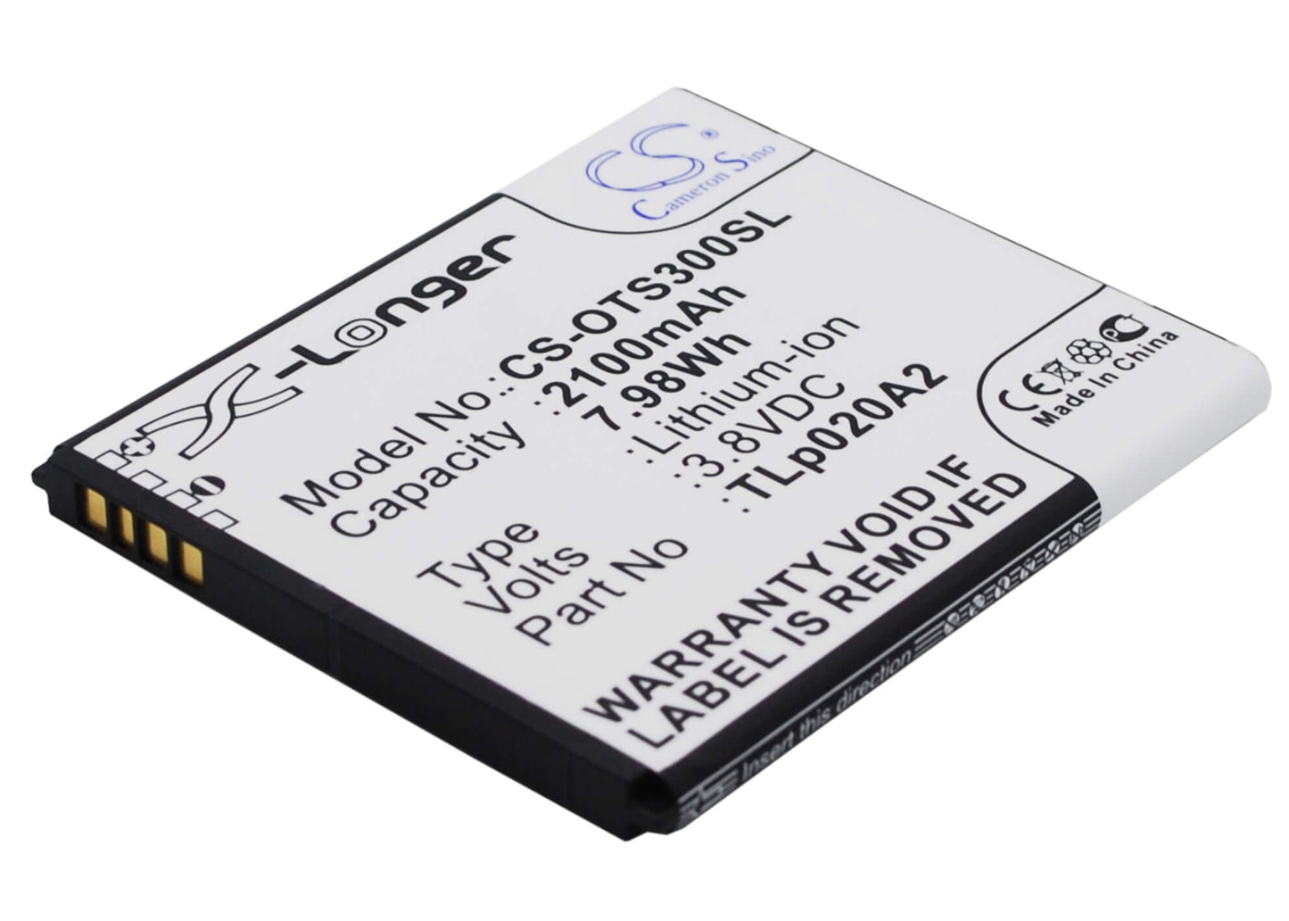 3.8V, 2100mAh, Li-ion Battery fits Alcatel, 5065w-2dalus2, One Touch Pop S3, 7.98Wh