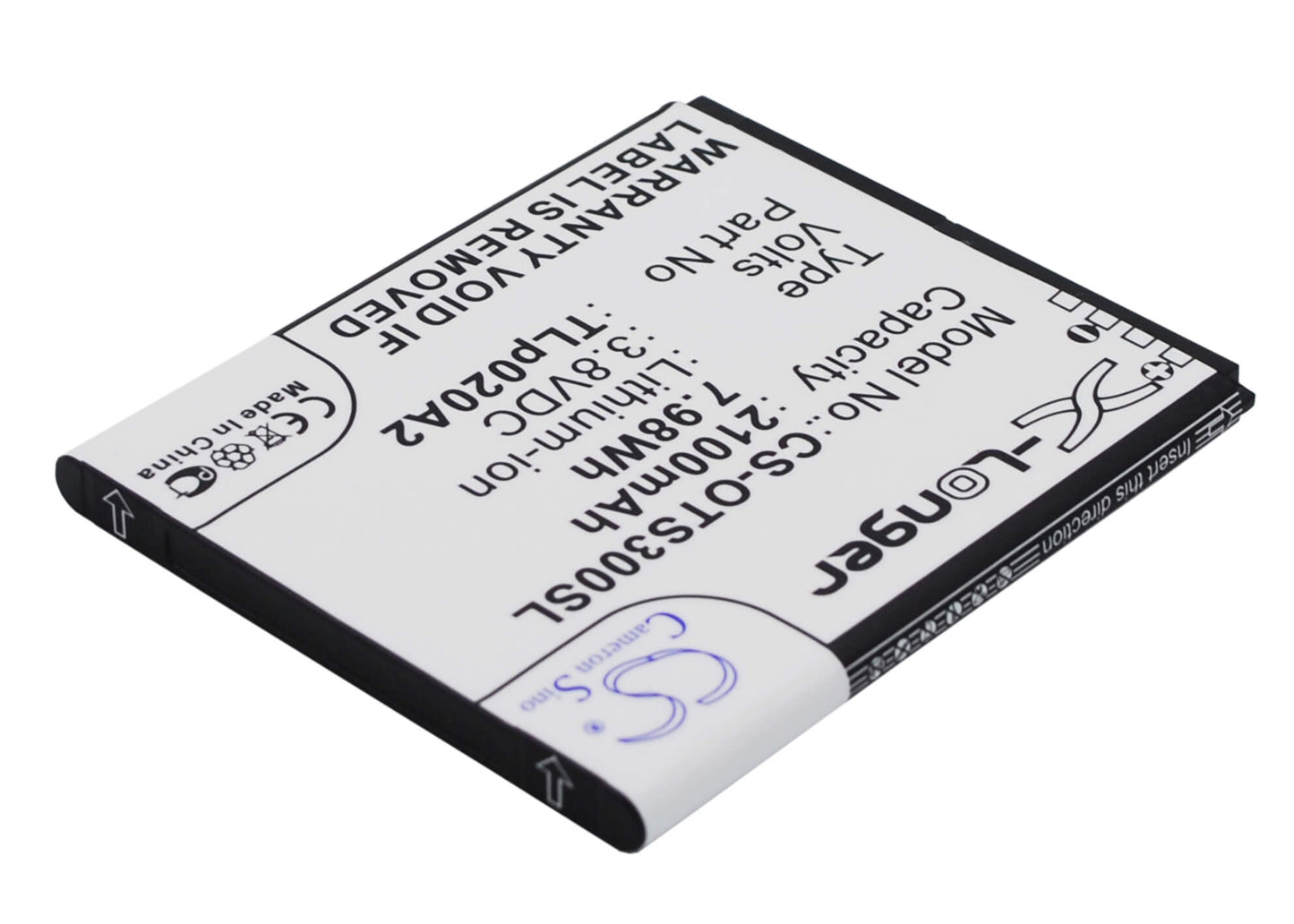 3.8V, 2100mAh, Li-ion Battery fits Alcatel, 5065w-2dalus2, One Touch Pop S3, 7.98Wh