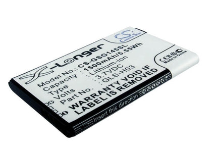 3.7V, 1500mAh, Li-ion Battery fits Gsmart, G1345, 5.55Wh