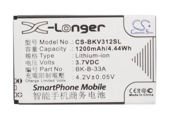 3.7V, 1200mAh, Li-ion Battery fits Bbk, Vivo K302, Vivo K302+, 4.44Wh