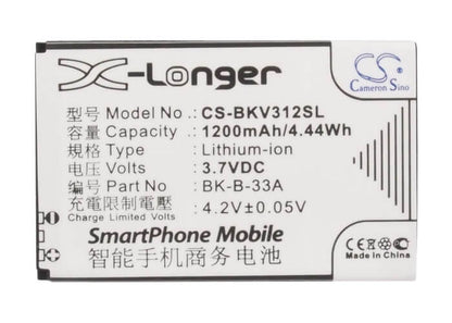 3.7V, 1200mAh, Li-ion Battery fits Bbk, Vivo K302, Vivo K302+, 4.44Wh