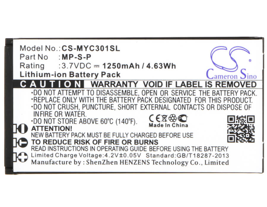 3.7V, 1250mAh, Li-ion Battery fits Myphone, 3010 Classic, 4.625Wh