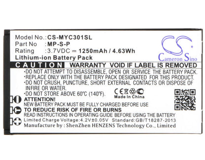 3.7V, 1250mAh, Li-ion Battery fits Myphone, 3010 Classic, 4.625Wh