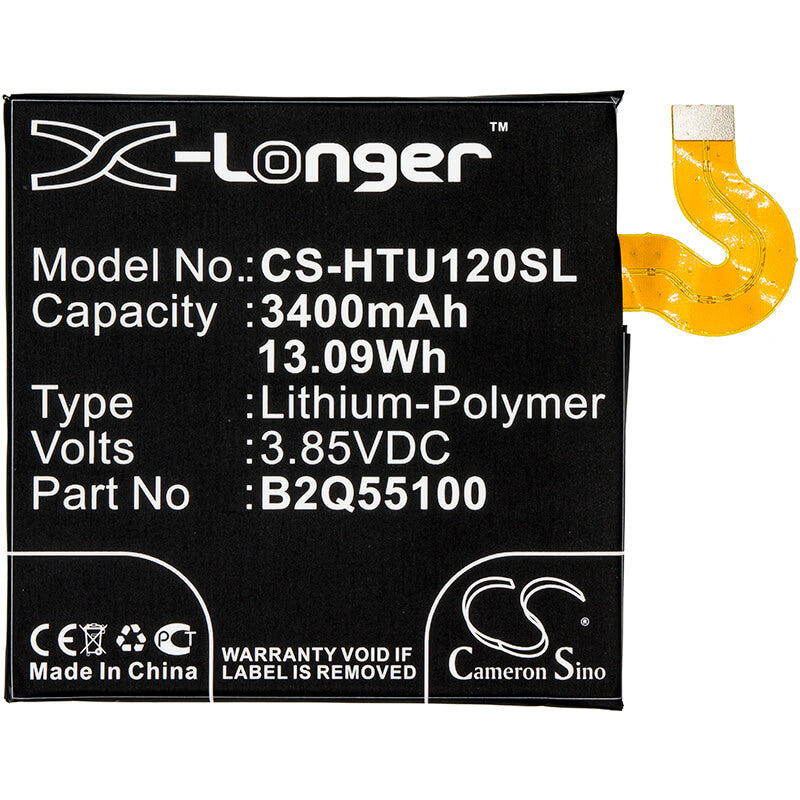 3.85V, 3400mAh, Li-Polymer Battery fits Htc, Exodus 1, Exodus 1 Global, 13.09Wh