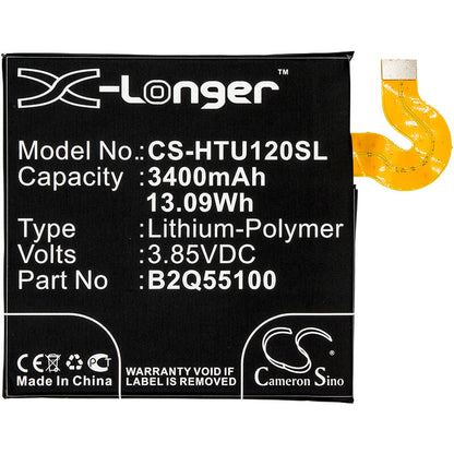 3.85V, 3400mAh, Li-Polymer Battery fits Htc, Exodus 1, Exodus 1 Global, 13.09Wh