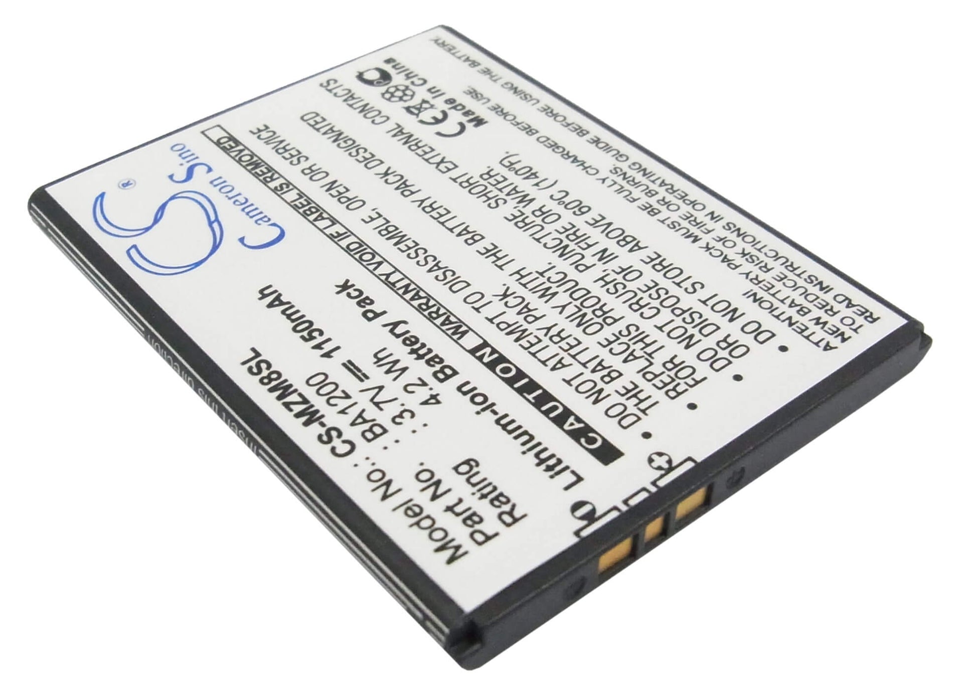 3.7V, 1150mAh, Li-ion Battery fits Meizu, M8, M8 16gb, 4.255Wh