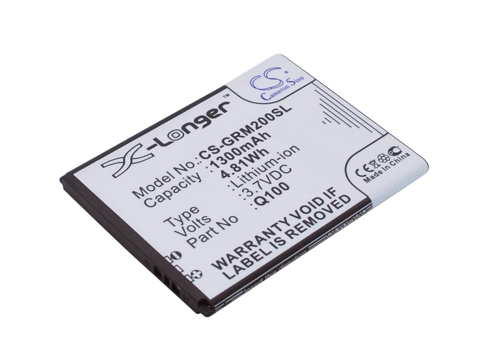 3.7V, 1300mAh, Li-ion Battery fits Green Orange, Mars 1, 4.81Wh