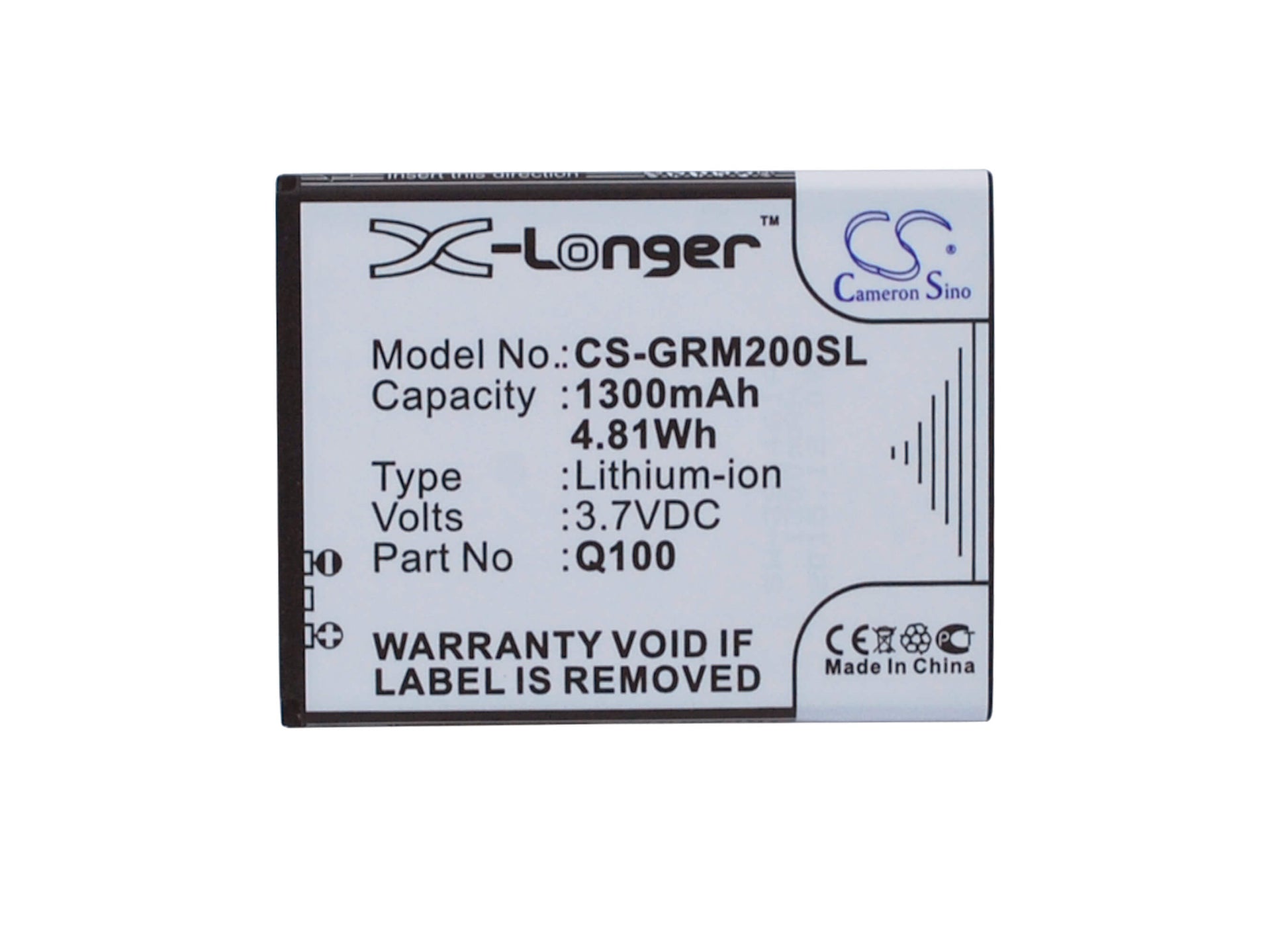 3.7V, 1300mAh, Li-ion Battery fits Green Orange, Mars 1, 4.81Wh