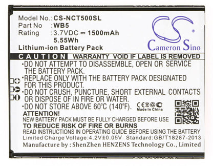 3.7V, 1500mAh, Li-ion Battery fits Inq, Cloud Touch, 5.55Wh