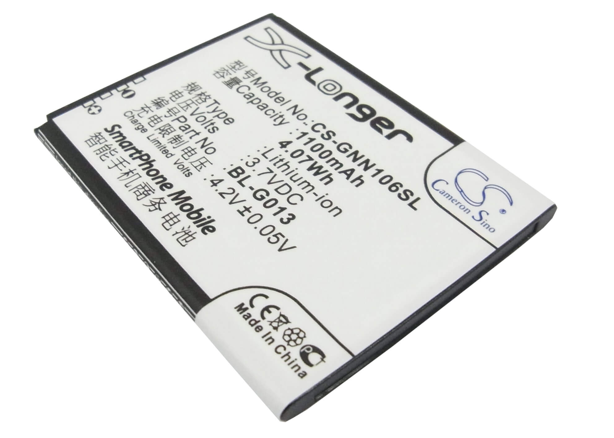 3.7V, 1100mAh, Li-ion Battery fits Gionee, Gn106, Gn109, 4.07Wh