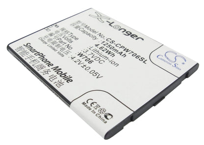 3.7V, 1250mAh, Li-ion Battery fits Coolpad, 5820, 7005, 4.625Wh