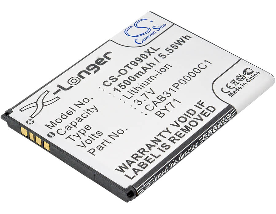 3.7V, 1500mAh, Li-ion Battery fits Alcatel, One Touc Pop, One Touc Pop C1, 5.55Wh