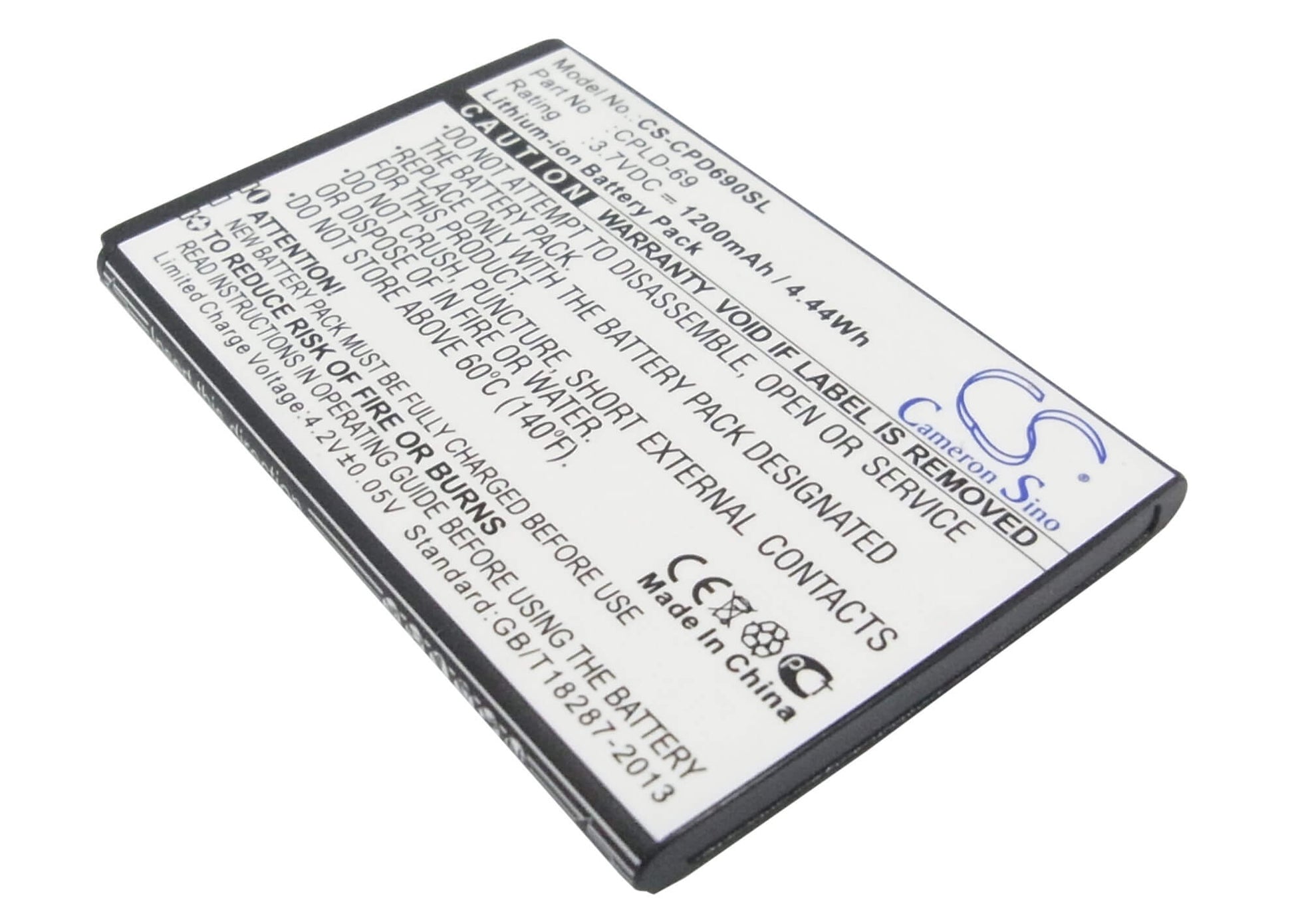 3.7V, 1200mAh, Li-ion Battery fits Coolpad, 8809, 4.44Wh