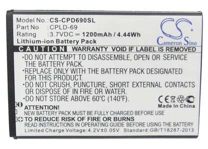 3.7V, 1200mAh, Li-ion Battery fits Coolpad, 8809, 4.44Wh