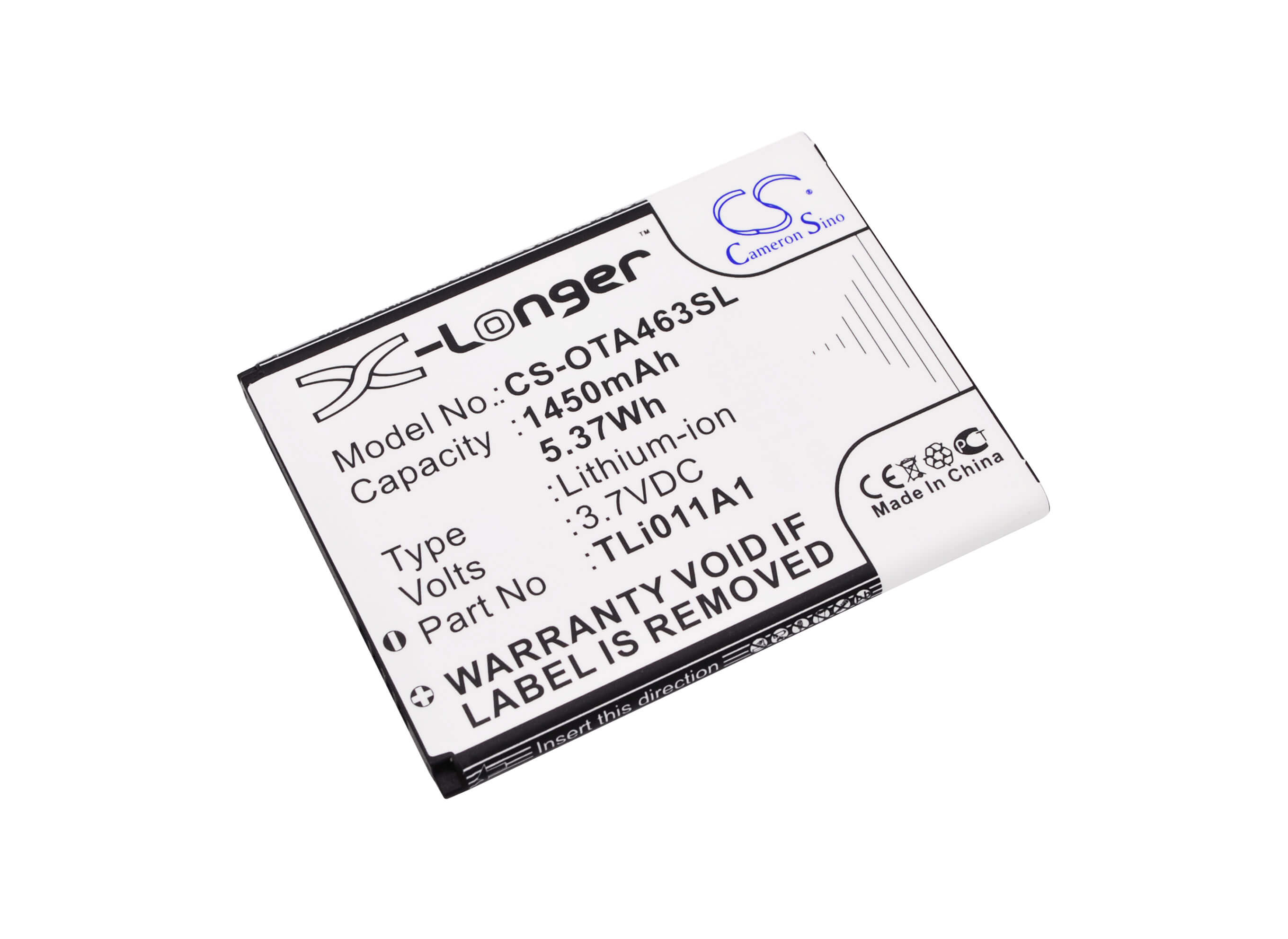 3.7V, 1450mAh, Li-ion Battery fits Alcatel, A463, A463bg, 5.365Wh
