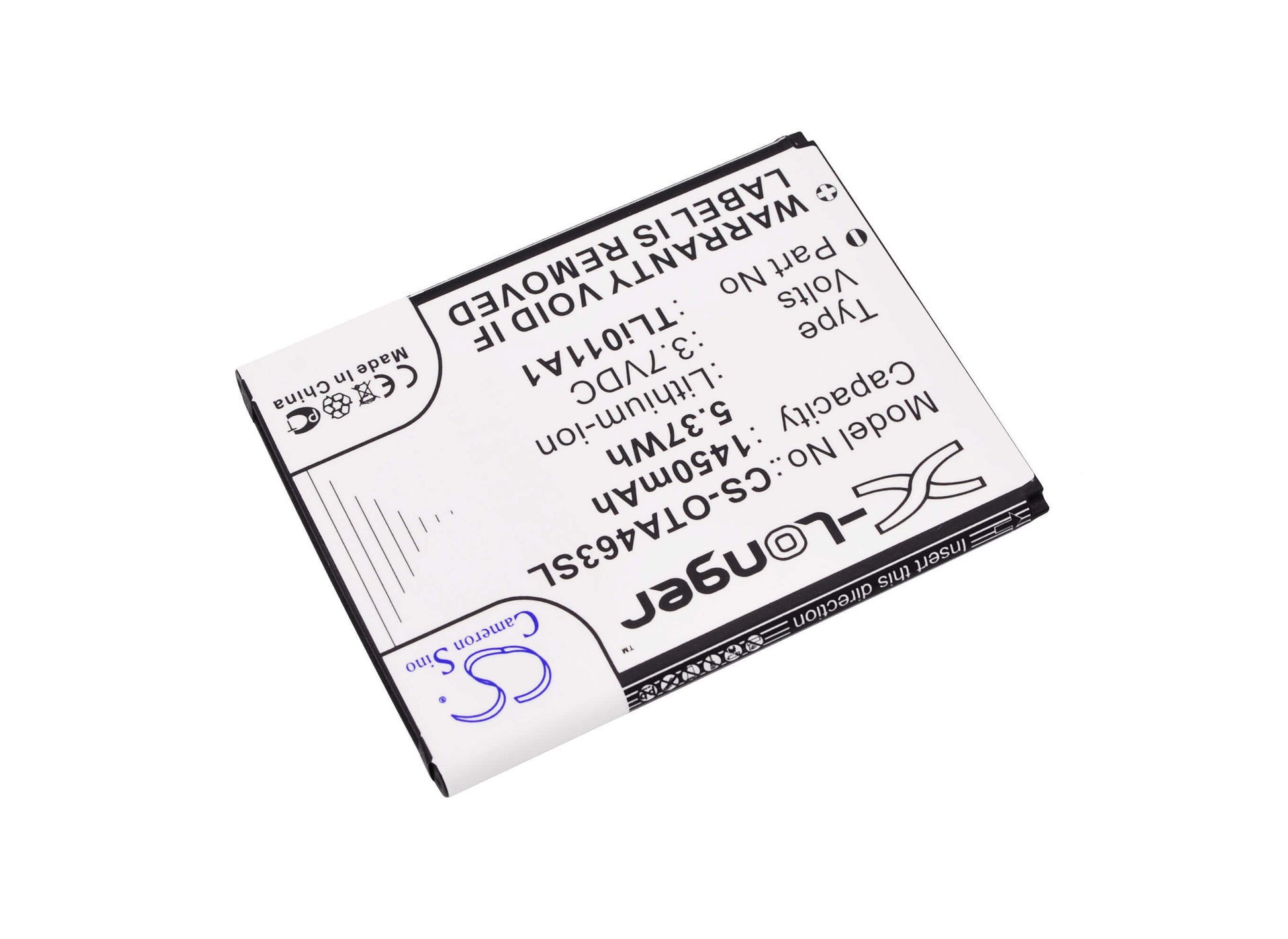 3.7V, 1450mAh, Li-ion Battery fits Tracfone, A463, A463bg, 5.365Wh