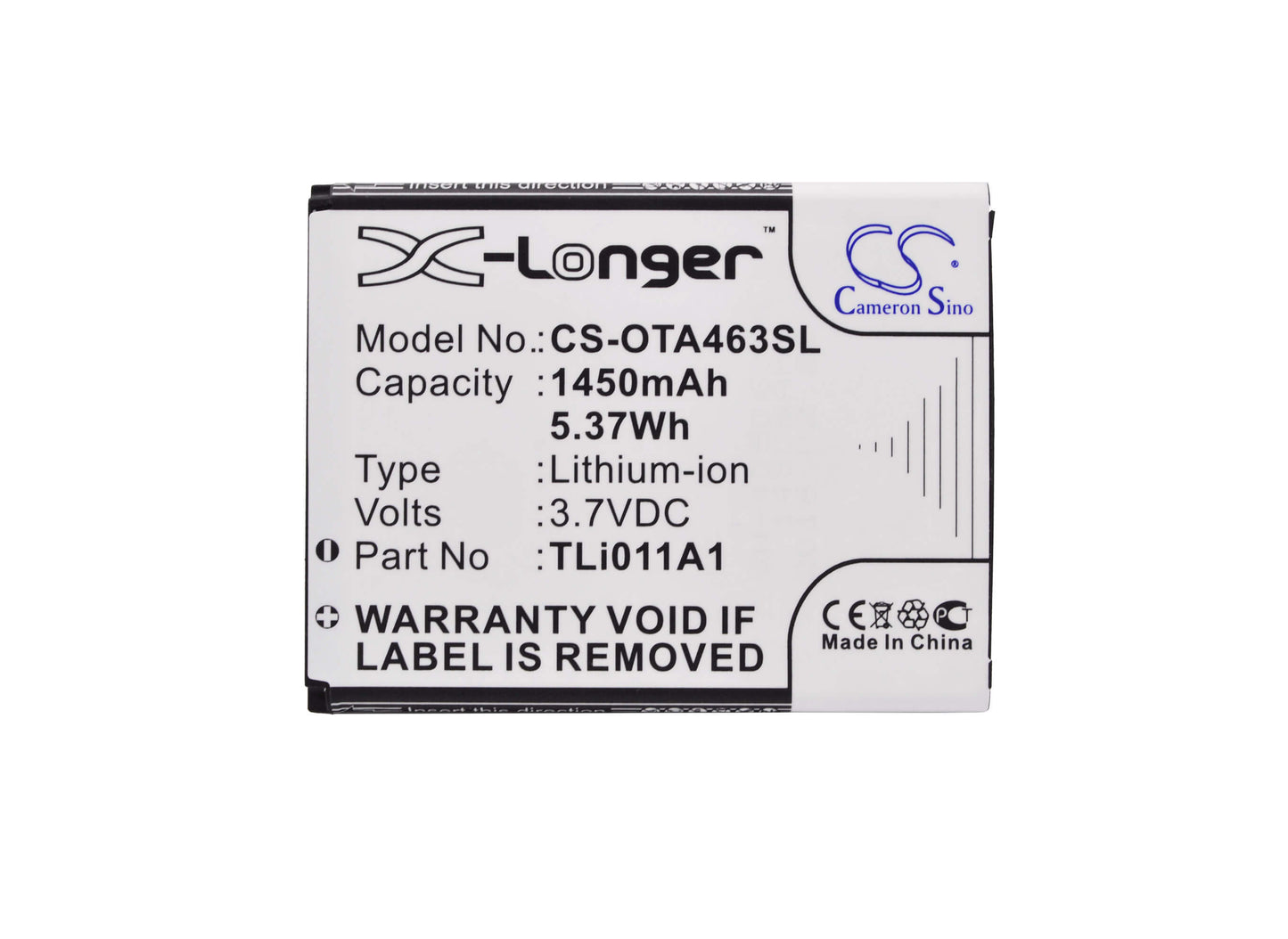 3.7V, 1450mAh, Li-ion Battery fits Tracfone, A463, A463bg, 5.365Wh