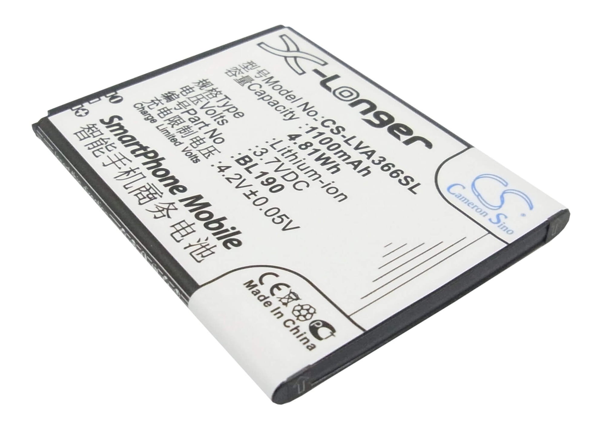 3.7V, 1100mAh, Li-ion Battery fits Lenovo, A366t, 4.07Wh