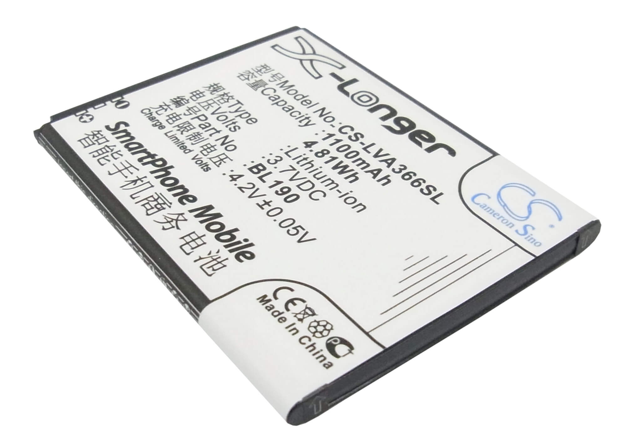 3.7V, 1100mAh, Li-ion Battery fits Lenovo, A366t, 4.07Wh