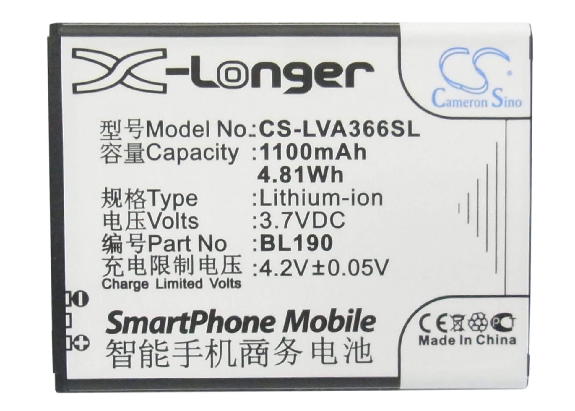 3.7V, 1100mAh, Li-ion Battery fits Lenovo, A366t, 4.07Wh