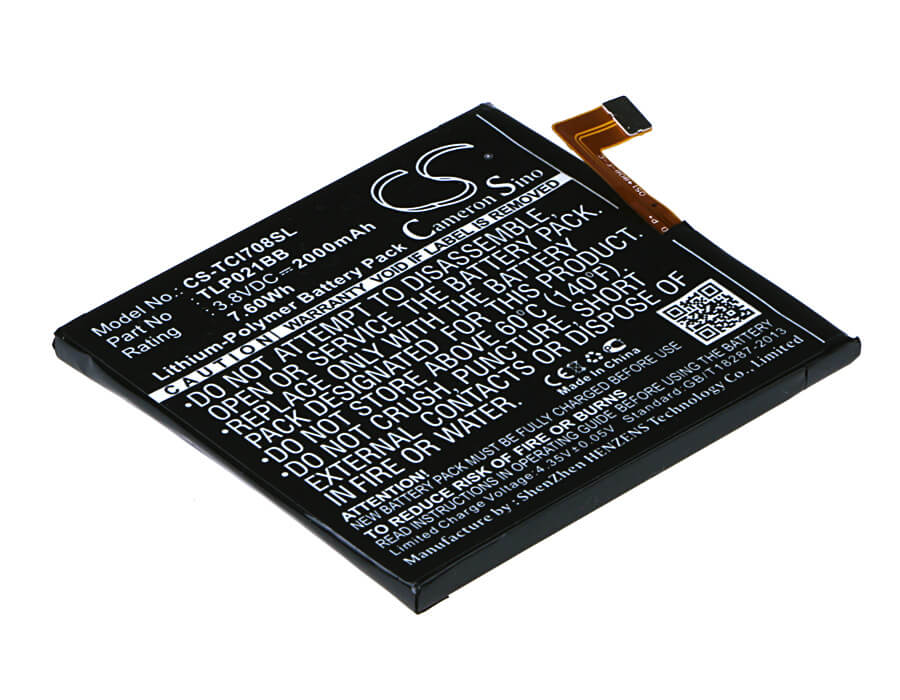 3.8V, 2000mAh, Li-Polymer Battery fits Tcl, I708u, I709m, 7.6Wh