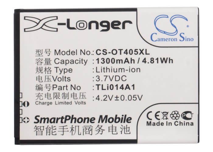 3.7V, 1300mAh, Li-ion Battery fits Alcatel, 4013x, 4028s-2aalus1, 4.81Wh