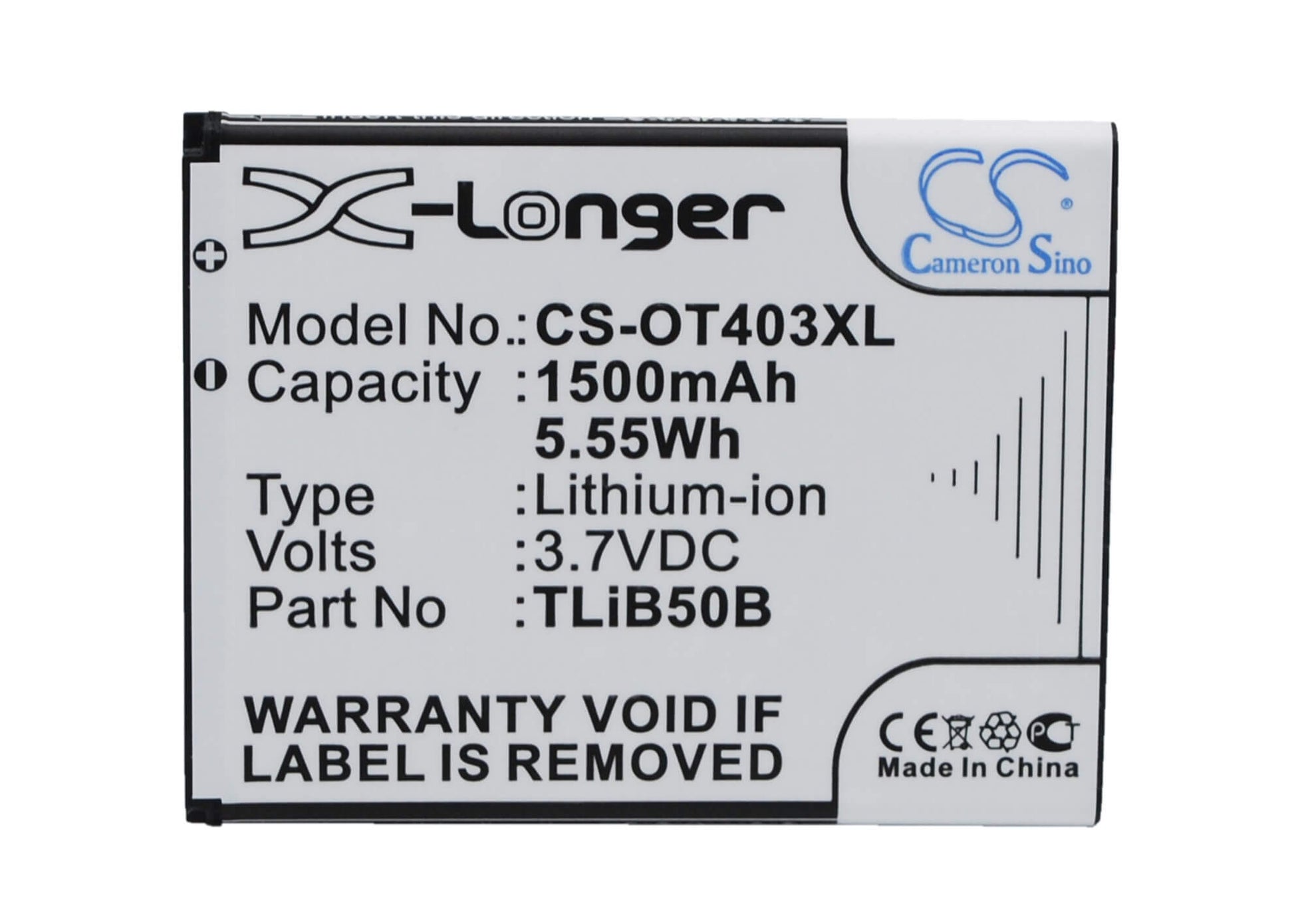 3.7V, 1500mAh, Li-ion Battery fits Alcatel, One Touch S Pop, One Touch S Pop Dual, 5.55Wh