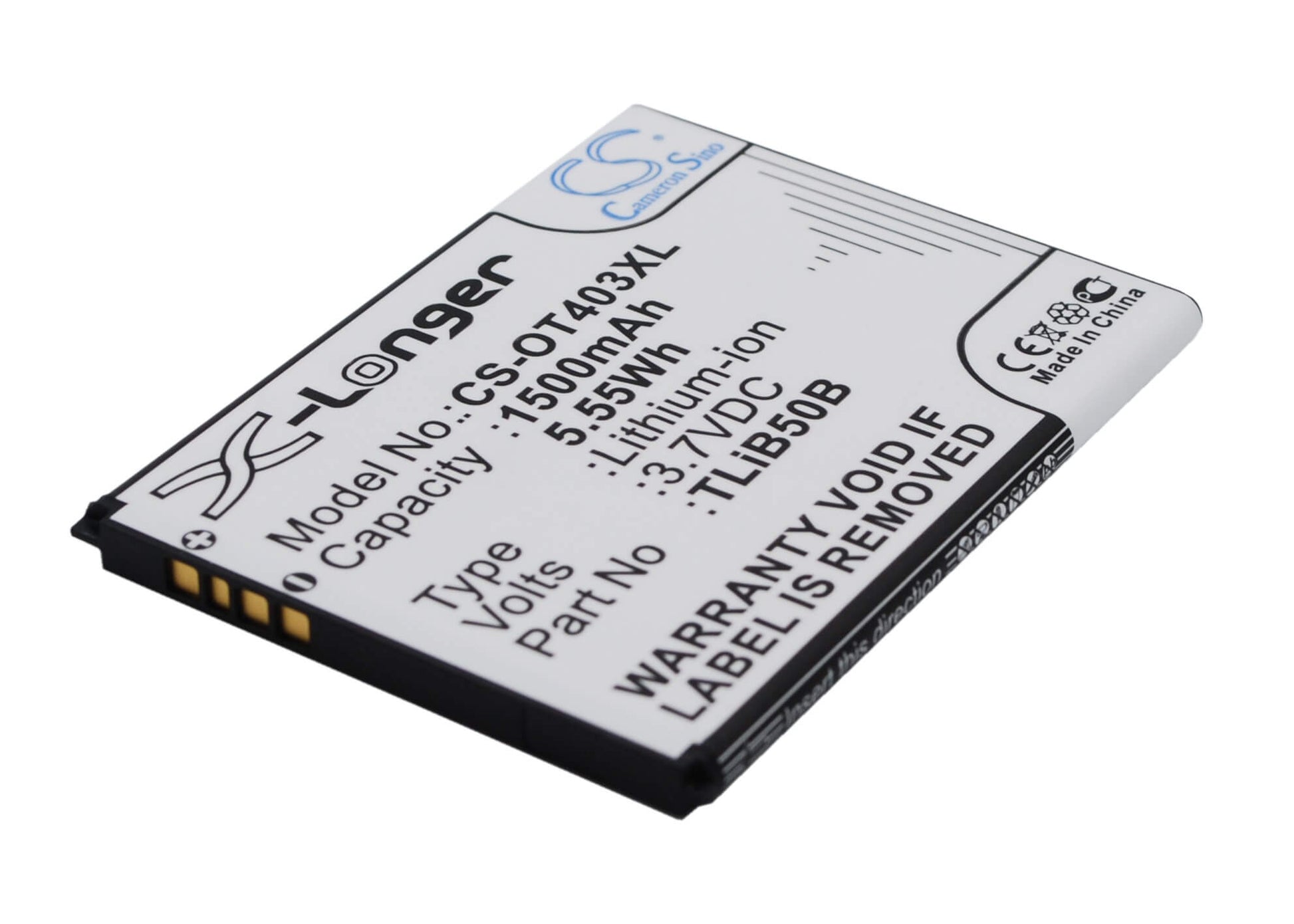 3.7V, 1500mAh, Li-ion Battery fits Alcatel, One Touch S Pop, One Touch S Pop Dual, 5.55Wh