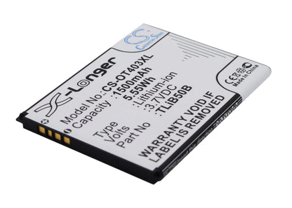 3.7V, 1500mAh, Li-ion Battery fits Alcatel, One Touch S Pop, One Touch S Pop Dual, 5.55Wh