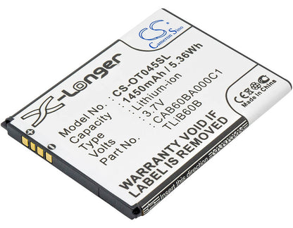 3.7V, 1450mAh, Li-ion Battery fits Alcatel, Adr3045, One Touch Shockwave, 5.365Wh