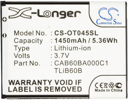 3.7V, 1450mAh, Li-ion Battery fits Tcl, J210, J300, 5.365Wh
