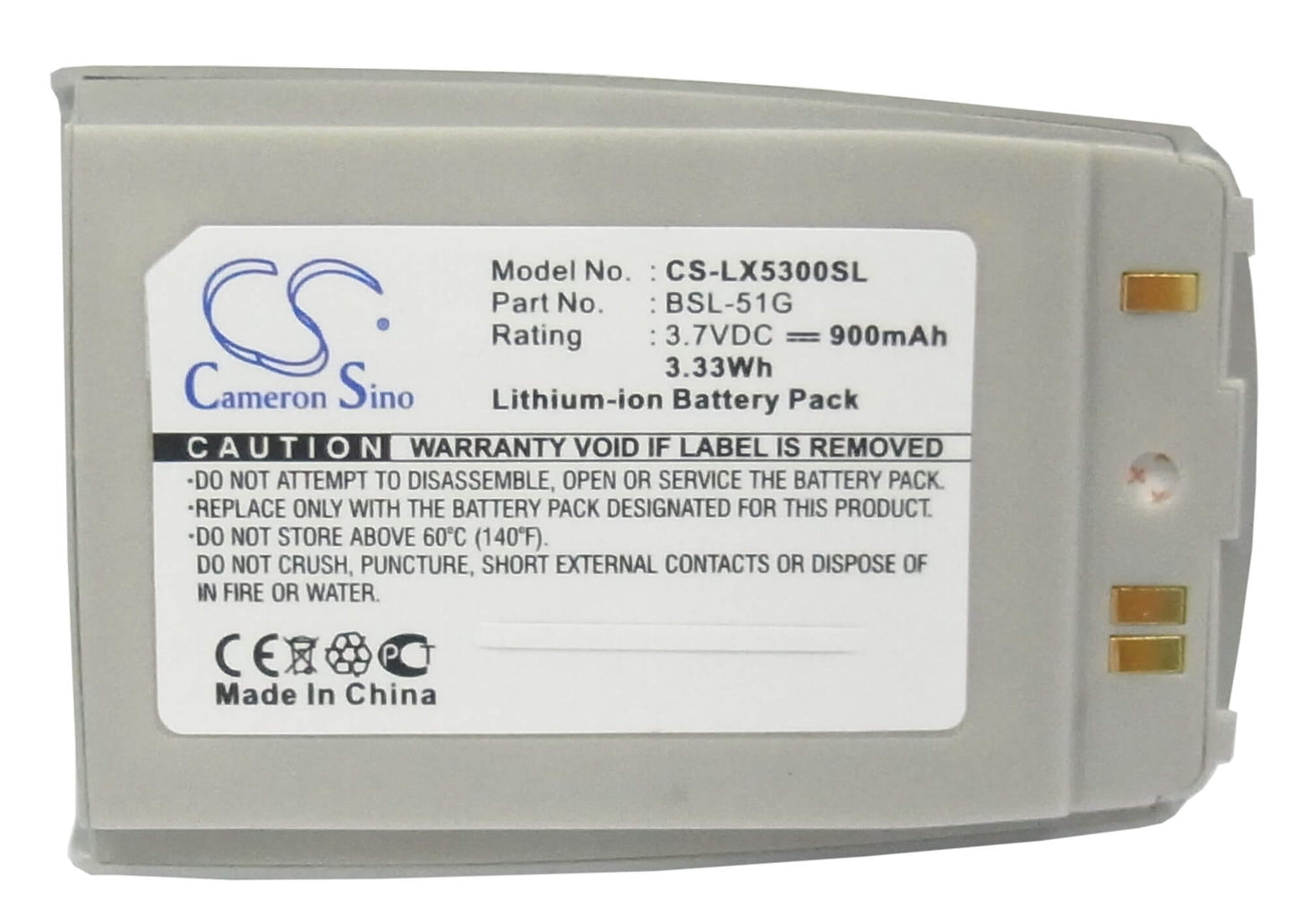 3.7V, 900mAh, Li-ion Battery fits Lg, 5300, 5350, 3.33Wh