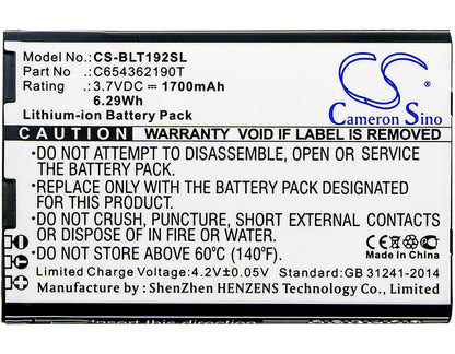 3.7V, 1700mAh, Li-ion Battery fits Blu, T192, Tank Li, 6.29Wh