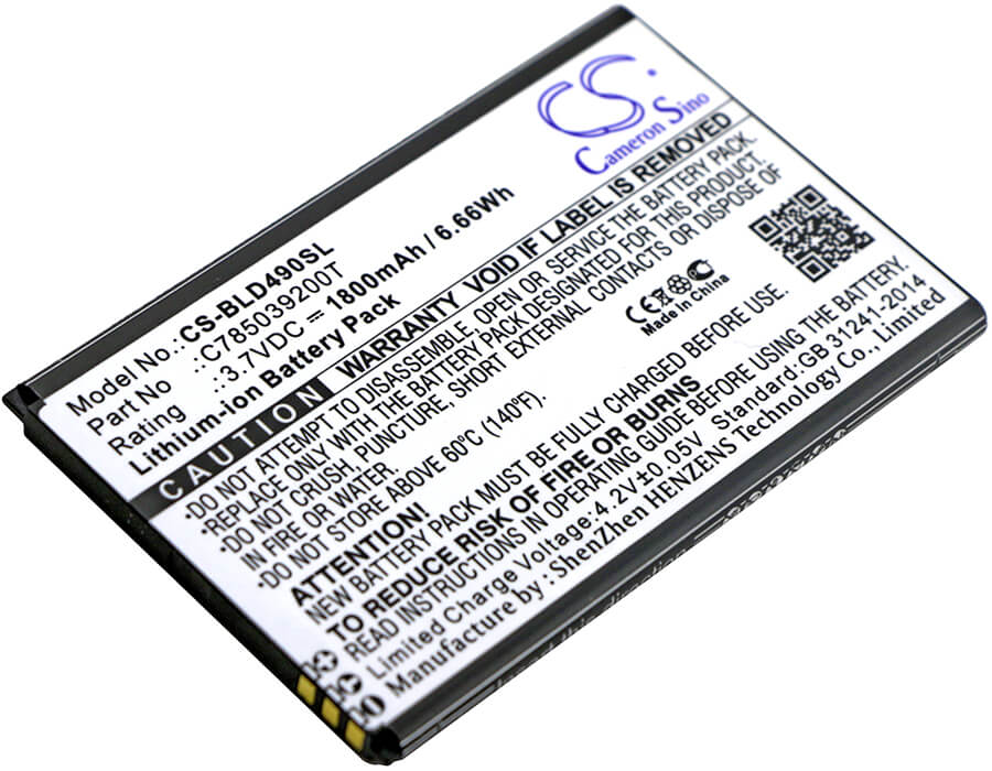 3.7V, 1800mAh, Li-ion Battery fits Blu, D090, D090l, 6.66Wh