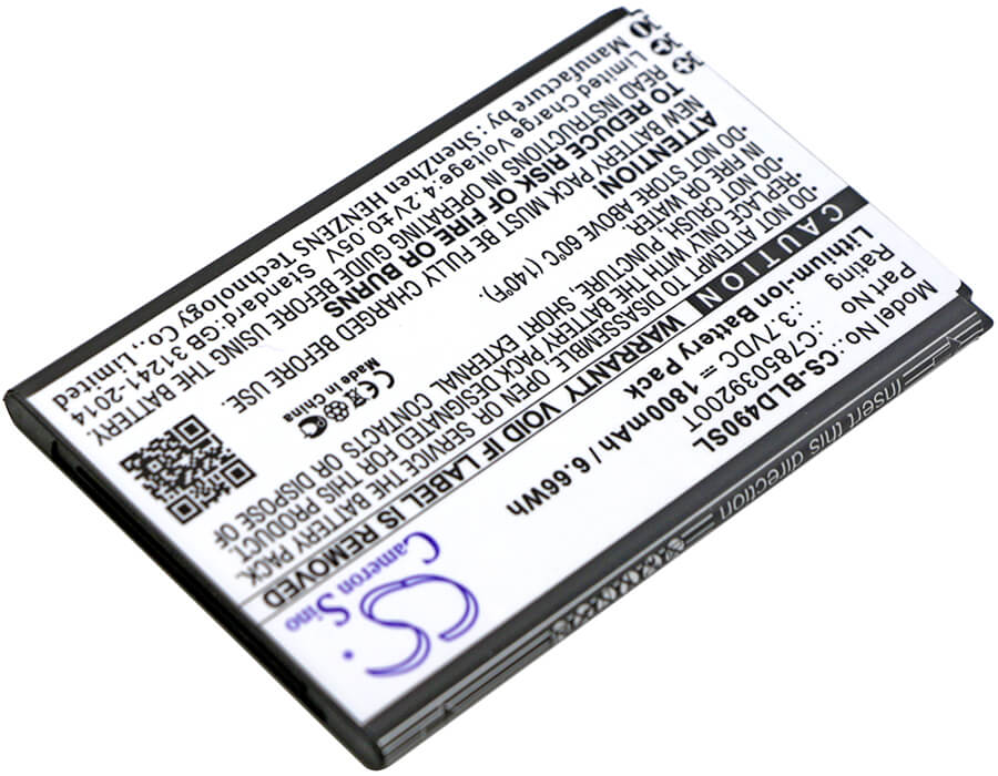 3.7V, 1800mAh, Li-ion Battery fits Blu, D090, D090l, 6.66Wh