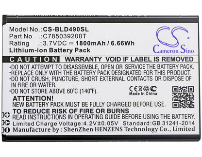 3.7V, 1800mAh, Li-ion Battery fits Blu, D090, D090l, 6.66Wh