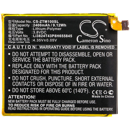 3.8V, 2400mAh, Li-Polymer Battery fits Zte, Mono Mo-01j, Mono Mo-01j Td-lte, 9.12Wh