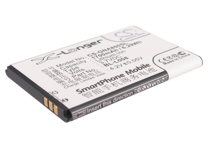 3.7V, 1700mAh, Li-ion Battery fits Gionee, A800, 6.29Wh